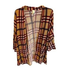Crepas Women’s Y2K Plaid Cardigan Brown Red Flare Sleeve Size Small